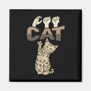 ILY Cat ASL Hand Gesture Deaf Hearing Loss Awarene Magnet