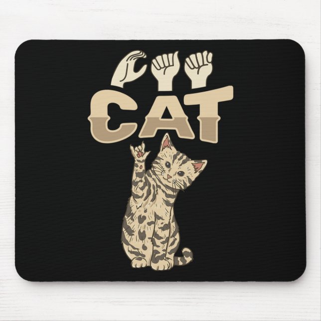 ILY Cat ASL Hand Gesture Deaf Hearing Loss Awarene Mouse Pad (Front)