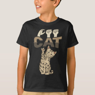 ILY Cat ASL Hand Gesture Deaf Hearing Loss Awarene T-Shirt