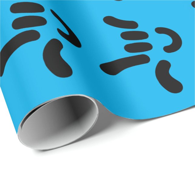 ILY (I Love You) ASL - Gift Wrapping Blue Wrapping Paper (Roll Corner)
