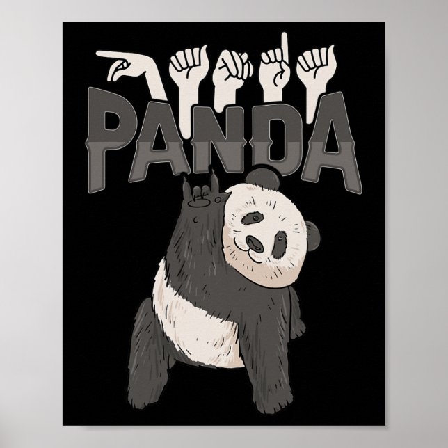 ILY Panda ASL Hand Gesture Deaf Hearing Loss Aware Poster (Front)