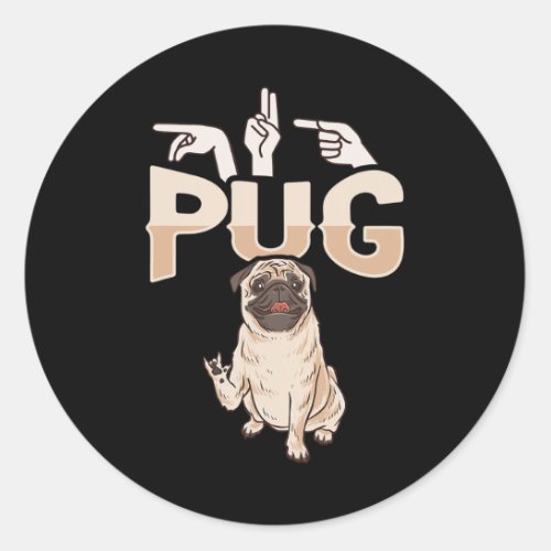 ILY Pug ASL Hand Gesture Deaf Hearing Loss Awarene Classic Round Sticker