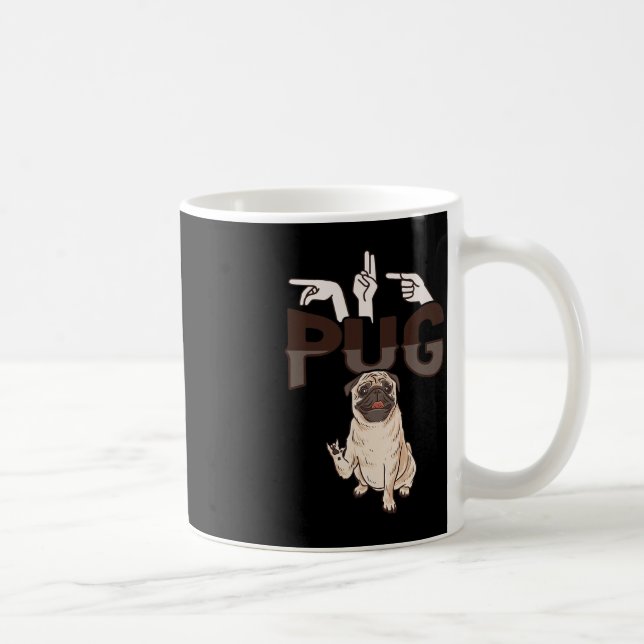 ILY Pug ASL Hand Gesture Deaf Hearing Loss Awarene Coffee Mug (Right)