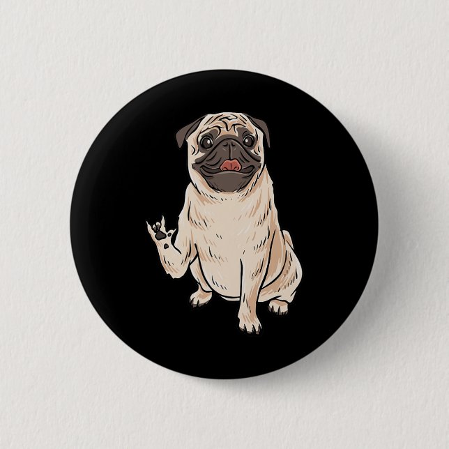 Ily Pug Dog Asl Hand Gesture Deaf Hearing Loss Awa Button (Front)
