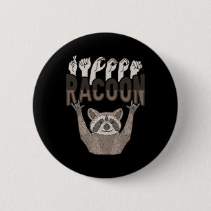 ILY Racoon ASL Hand Gesture Deaf Hearing Loss Awar Button