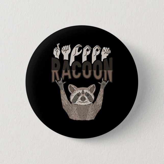 ILY Racoon ASL Hand Gesture Deaf Hearing Loss Awar Button (Front)
