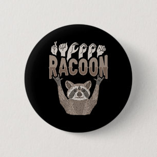 ILY Racoon ASL Hand Gesture Deaf Hearing Loss Awar Button
