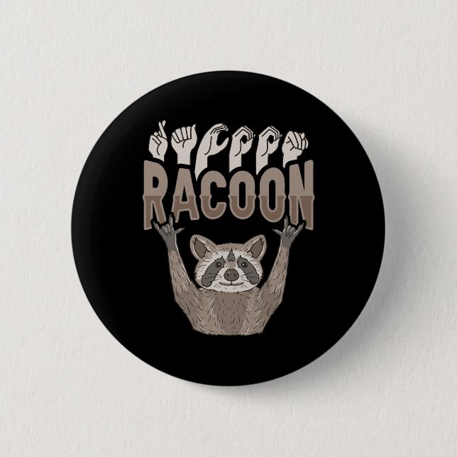 ILY Racoon ASL Hand Gesture Deaf Hearing Loss Awar Button (Front)