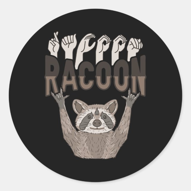 ILY Racoon ASL Hand Gesture Deaf Hearing Loss Awar Classic Round Sticker (Front)