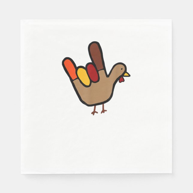 ILY Sign Language Hand Turkey Thanksgiving Holiday Napkins (Front)