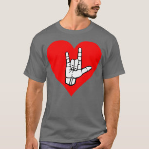 ily sign on red heart Sign language black and whit T-Shirt