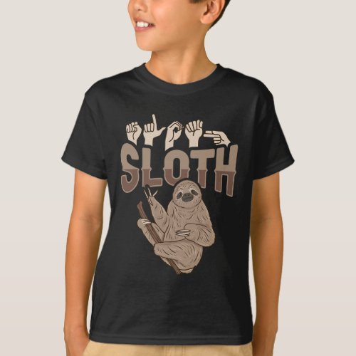 ILY Sloth ASL Hand Gesture Deaf Hearing Loss Aware T_Shirt