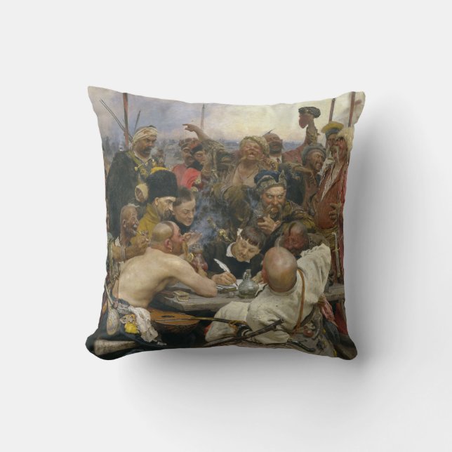Ilya Repin Reply of the Zaporozhian Cossacks Throw Pillow (Front)