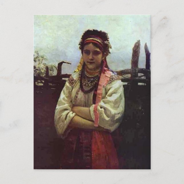 Ilya Repin- Ukranian Girl by a Fence Postcard (Front)