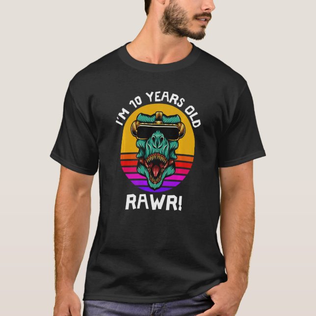 I'm 10 Years Old Rawr Retro Dinosaur Sunset 10th B T-Shirt (Front)