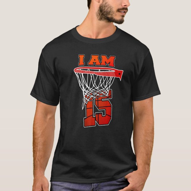I'm 15 Basketball Theme Birthday Party Celebration T-Shirt (Front)