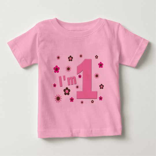 "I'm 1" Pink And Brown Flowers Birthday Baby T-Shirt