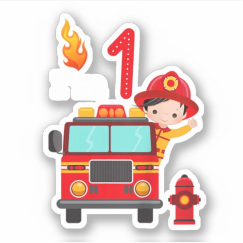 Im 1st Birthday Boy Fire Engine Truck Toddler Fir Sticker