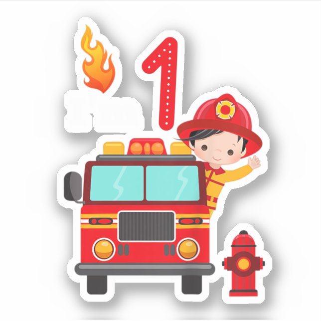 I'm 1st Birthday Boy Fire Engine Truck Toddler Fir Sticker (Front)
