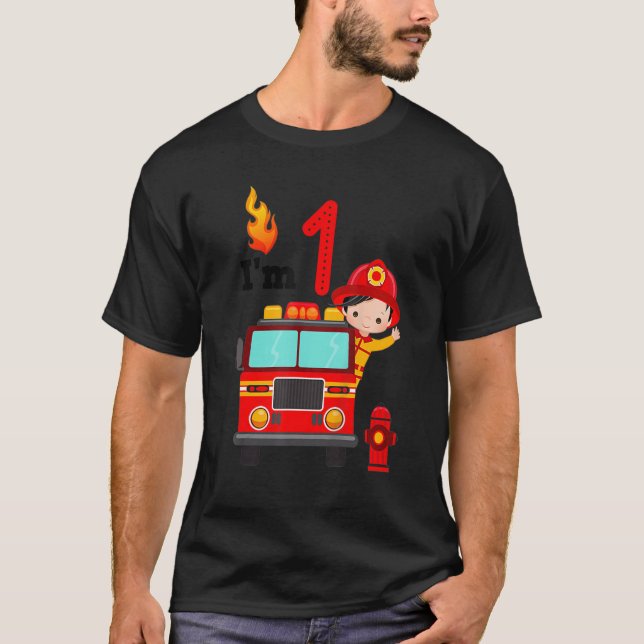 I'm 1st Birthday Boy Fire Engine Truck Toddler Fir T-Shirt (Front)