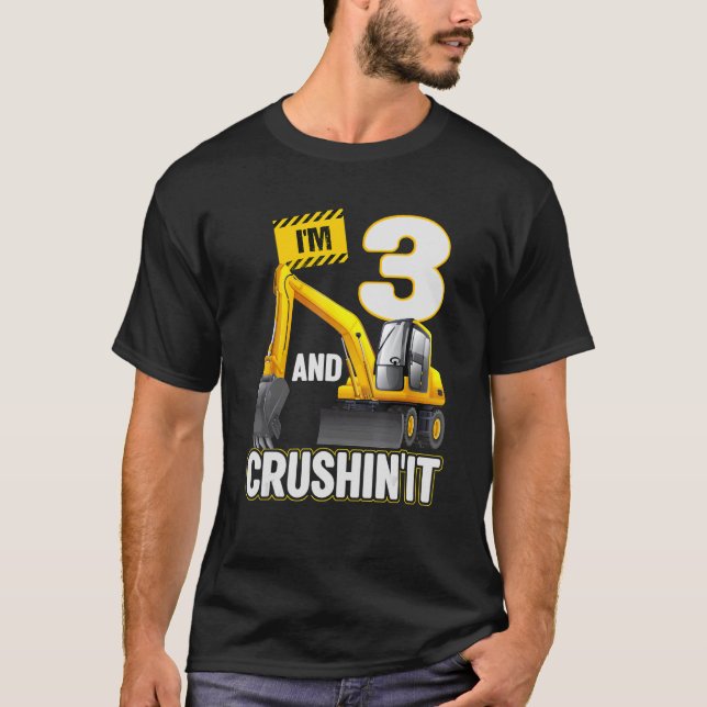 I'm 3 And Digging It Construction Excavator 3rd Bi T-Shirt (Front)