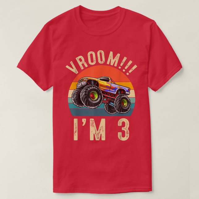I'm 3 Years Old Vroom 3rd Birthday Party Truck Car T-Shirt (Design Front)