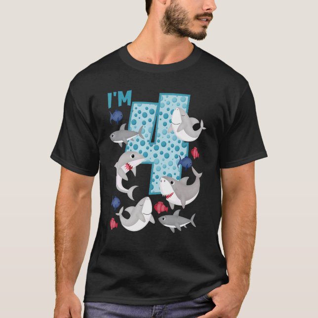 I'm 4 4th Birthday Crew Shark Theme Family Matchin T-Shirt (Front)