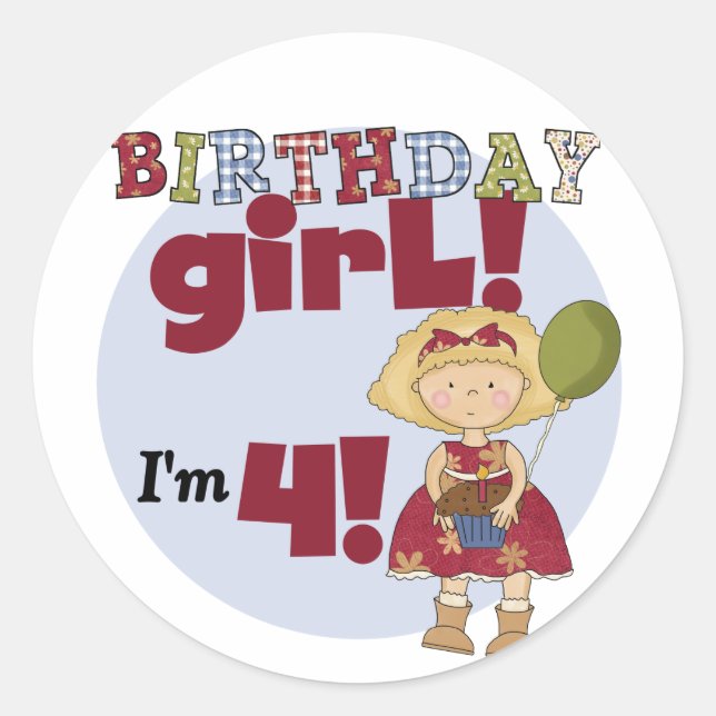 I'm 4 Birthday Girl T-shirts and Gifts Classic Round Sticker (Front)