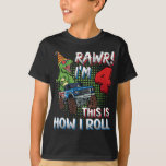 I'm 4 This is how I roll Dinosaur Monster Truck B T-Shirt<br><div class="desc">Rawr I'm 4 This is how I roll Dinosaur Monster Truck 4th Birthday Boys Family Matching Design Gift Tee Boy T-shirt Classic Collection.</div>