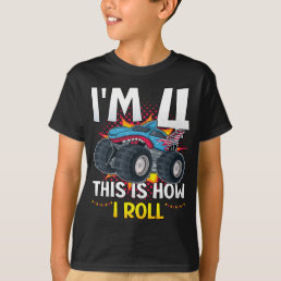 I&#39;m 4 This is how I roll Monster Truck Boy T-Shirt