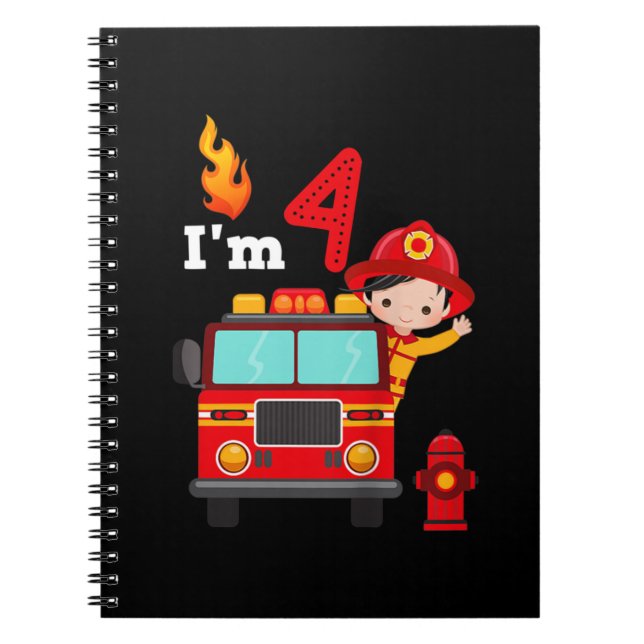 I'm 4th Birthday Boy Fire Engine Truck Toddler Fir Notebook (Front)