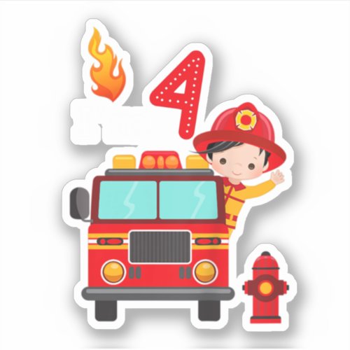 Im 4th Birthday Boy Fire Engine Truck Toddler Fir Sticker