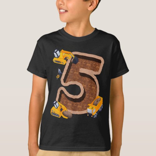 Im 5 and Digging It Dirty Excavator 5th Birthday T_Shirt