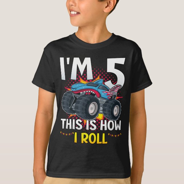 I'm 5 This is how I roll Monster Truck Boy T-Shirt (Front)