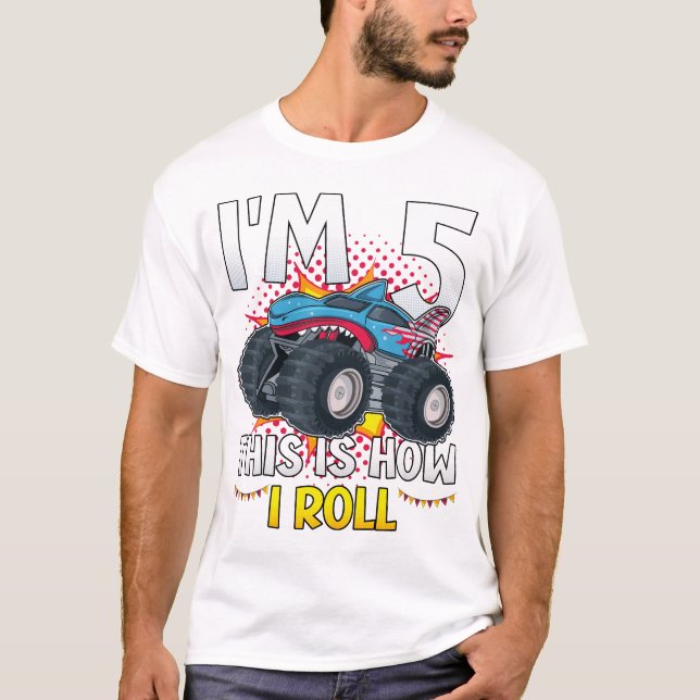 I'm 5 This is how I roll Monster Truck Men T-Shirt (Front)
