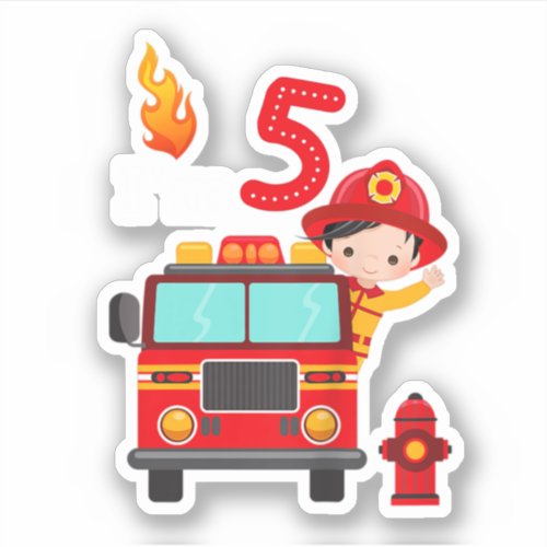 Im 5th Birthday Boy Fire Engine Truck Toddler Fir Sticker