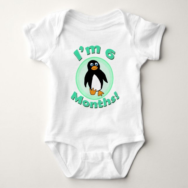 I'm 6 Months penguin baby clothes Bodysuit (Front)