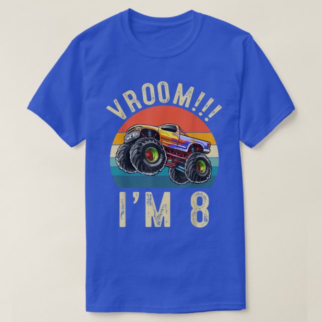 I'm 8 Years Old Vroom 8th Birthday Party Truck Car T-Shirt (Design Front)