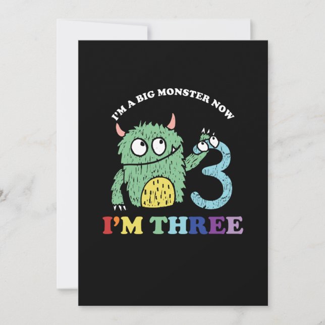Im A Big Monster Now 3 rd Birthday Party Gift Invitation (Front)