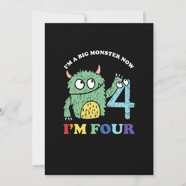 Im A Big Monster Now 4 th Birthday Party Gift Invitation (Front)