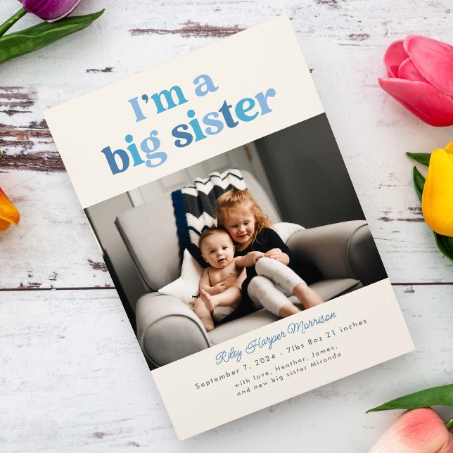 I'm a Big Sister (Blue) Flat Announcement Card (Creator Uploaded)