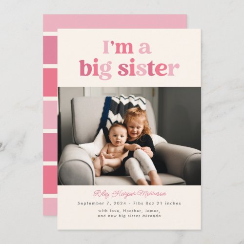 Im a Big Sister Pink Flat Announcement Card