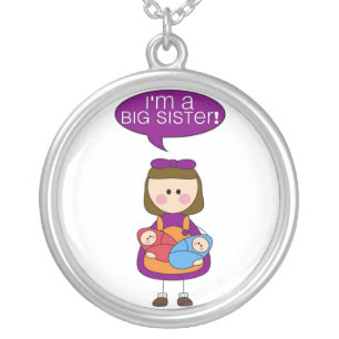 i'm a big sister (twin brother and sister) silver plated necklace