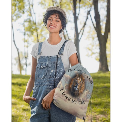 Im A Crazy Cat Lady Custom LIONS Drawstring Bag