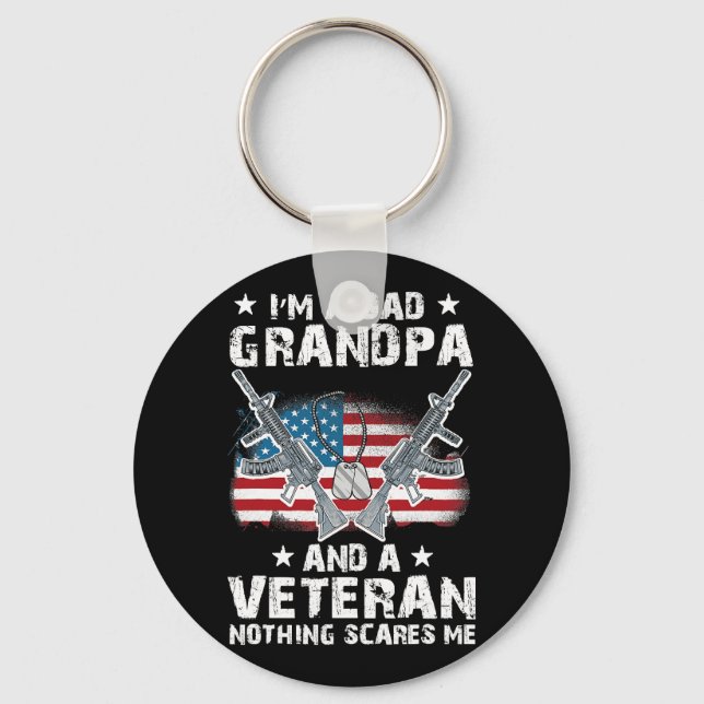 Im A Dad Grandpa and a Veteran USA Flag Veteran Fa Keychain (Front)