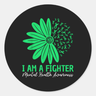 Im A Fighter Mental Health Awareness Flower Ribbon Classic Round Sticker