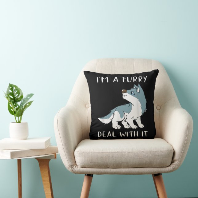 I'm A Furry Deal With It Cute Furry Fandom Fursuit Throw Pillow (Chair)