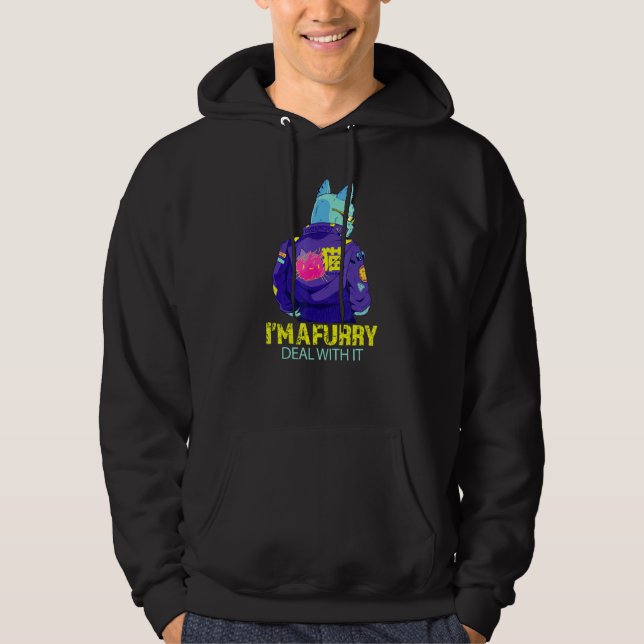 Im A Furry Deal With It Fursona Anthropomorphic Ca Hoodie (Front)