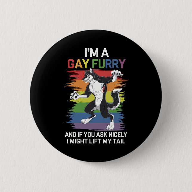 I'm A Gay Furry Fox Rainbow LGBTQ Pride Button (Front)