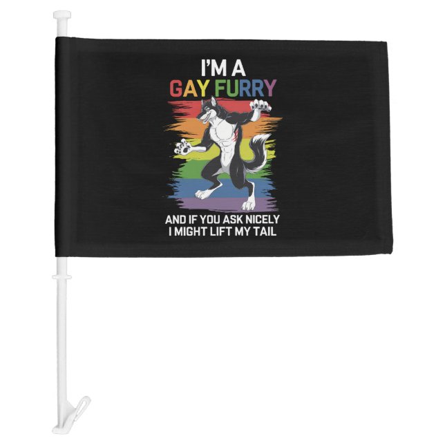 I'm A Gay Furry Fox Rainbow LGBTQ Pride Car Flag (Front)